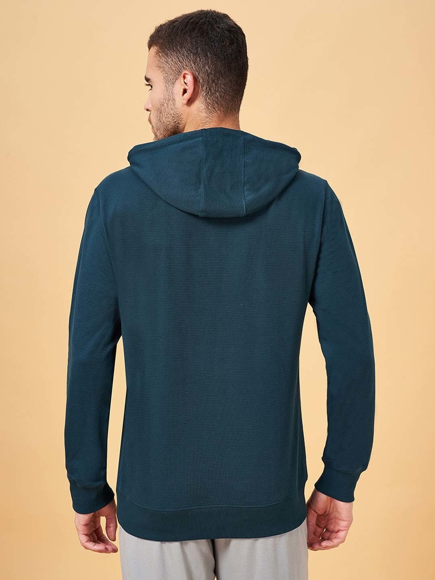 Ajile by Pantaloons Teal Slim Fit Printed Hooded Sweatshirt