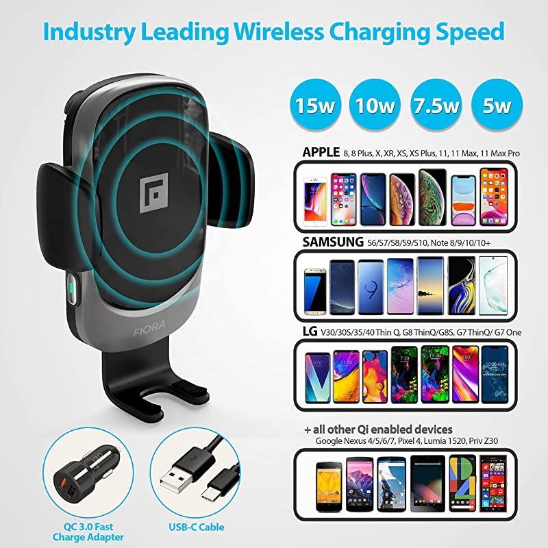 Ultimate Wireless Car Charger by  15W Qi Wireless Fast Charge QC 30 Adapter Automatic Clamping Phone Mount Holder Compatible iPhone 11 Pro11XSXRX88 Plus Samsung Galaxy Note 9S10S9S8