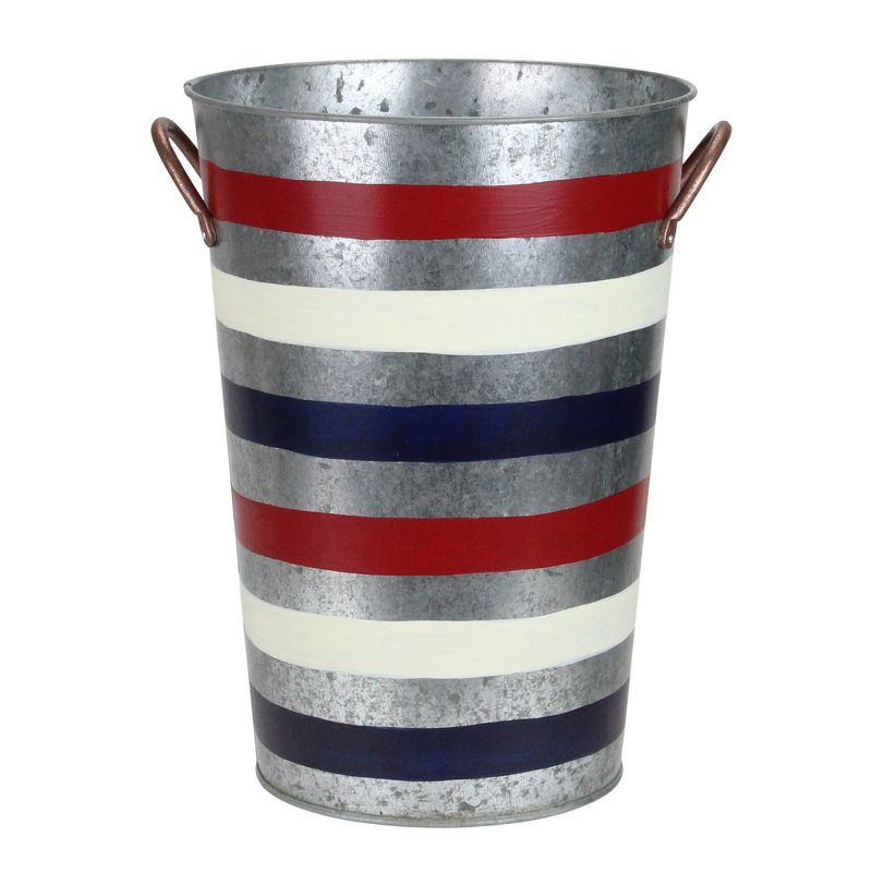 Transpac 12" Stripes Patriotic Outdoor Garden Planter Bucket - Red/Blue
