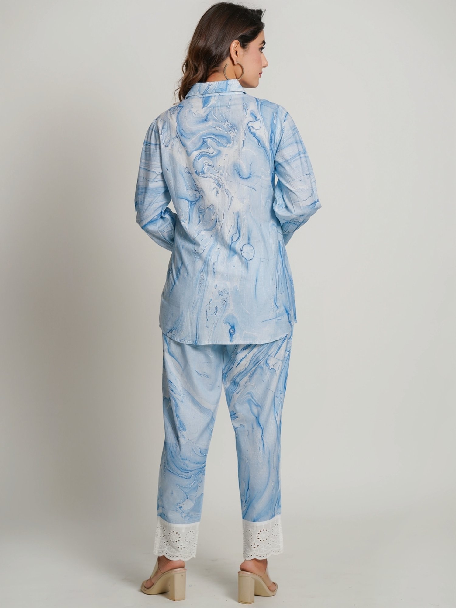 Zolo Label Sky Blue Cotton Printed Shirt Pant Set