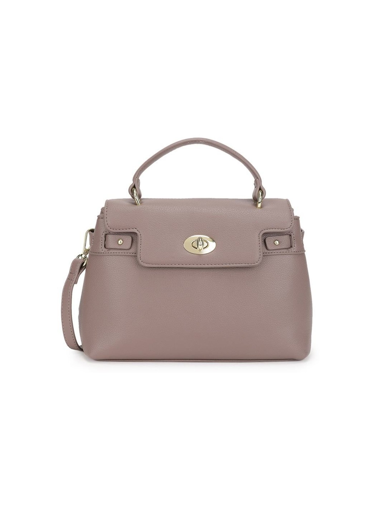 Tyra Lillian Taupe Solid Faux Leather Satchel Handbag