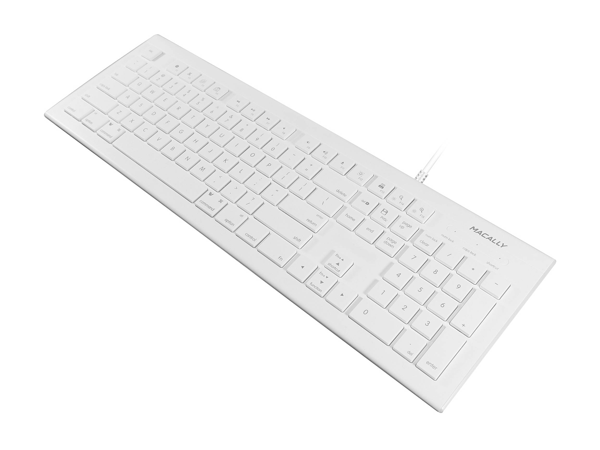 macally 103 Key Full-Size USB Keyboard with Short-Cut Keys White Keyboard