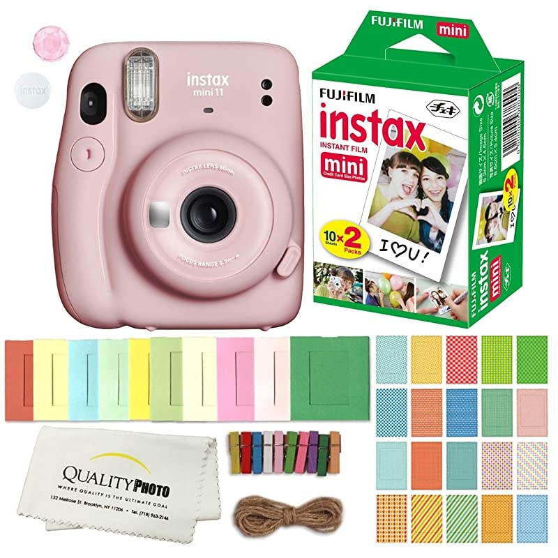 INSTAX Mini 11 Instant Film Camera Plus Instax Film and Accessories Stickers Hanging Frames and Microfiber Cloth Blush Pink