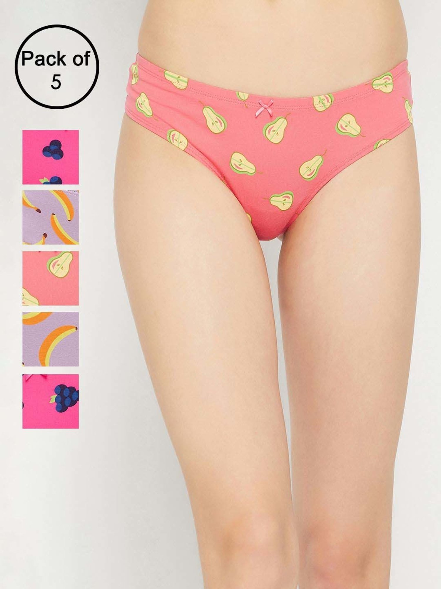 Clovia Purple & Pink Cotton Printed Hipster Panty - Pack Of 5