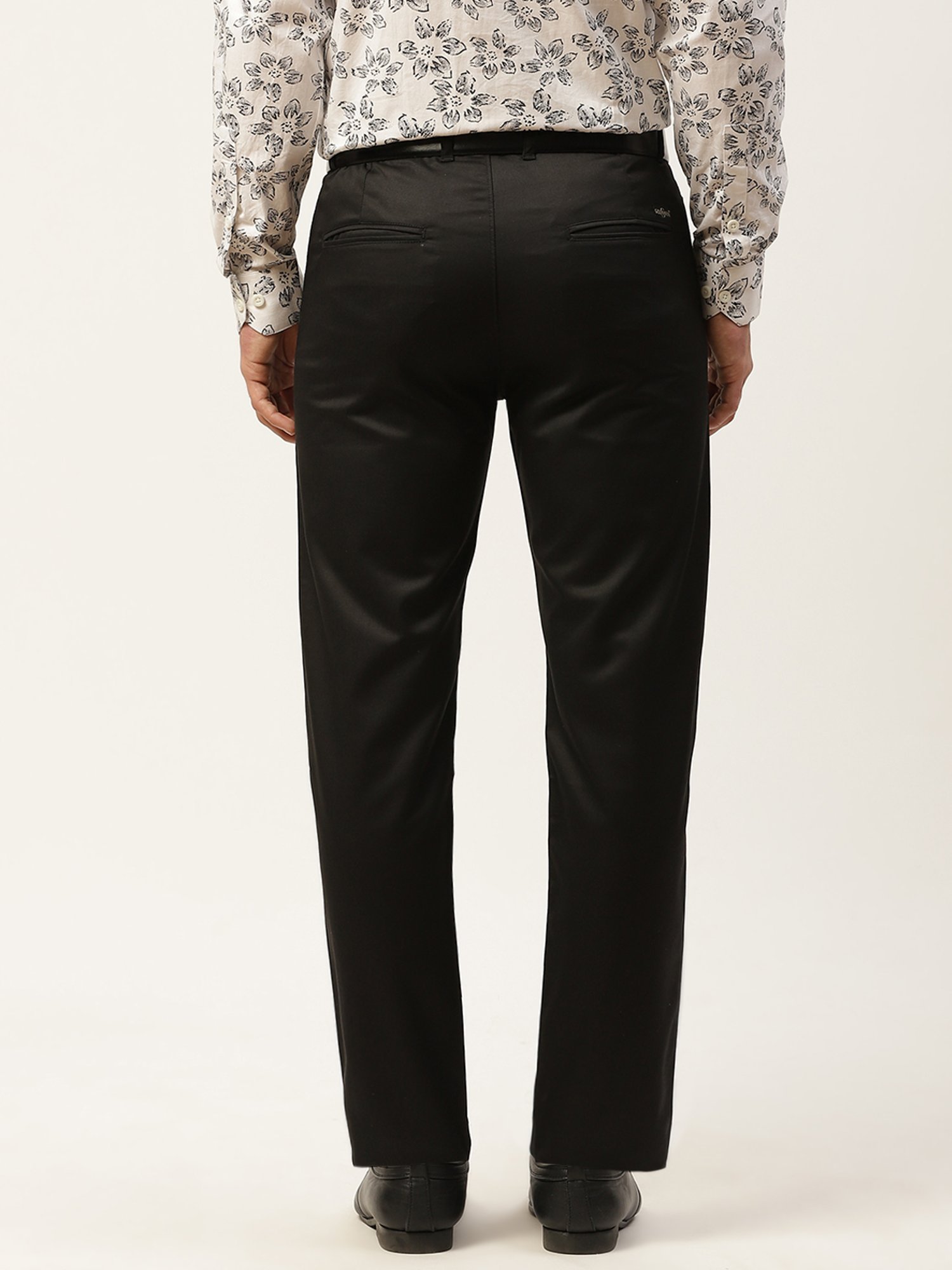 Sojanya Black Cotton Regular Slim Fit Flat Front Trousers