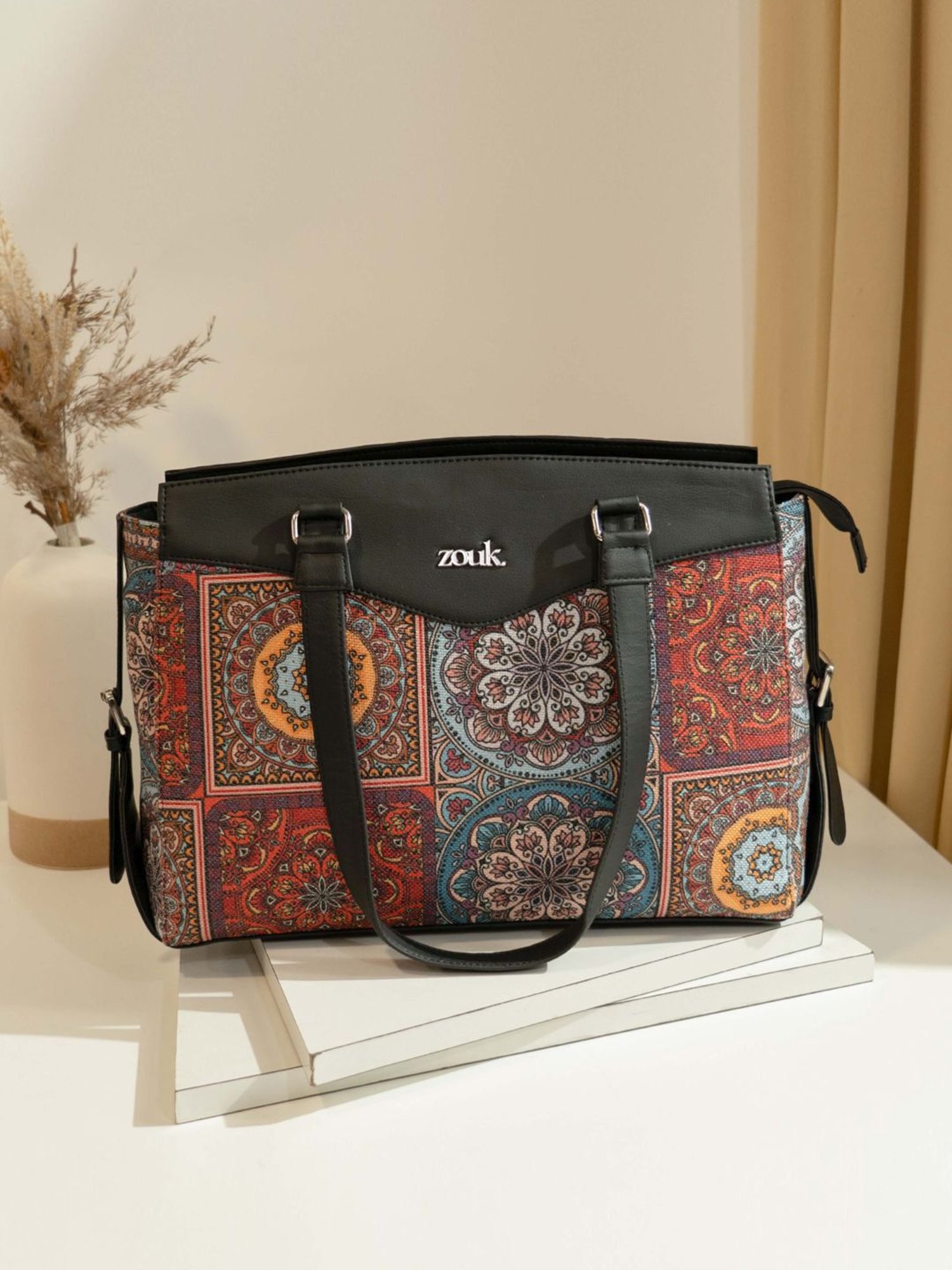 Zouk Mandala Multicolor Jute Printed Tote Handbag