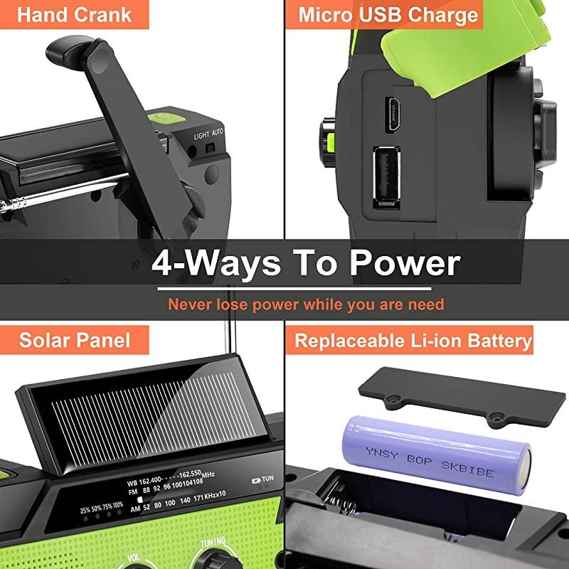 2021 Newest? Emergency Crank Radio,4000mAh-Solar Hand Crank Portable AM/FM/NOAA Weather Radio with 1W Flashlight&Motion Sensor Reading Lamp,Cell Phone Charger, SOS for Home and Emergency