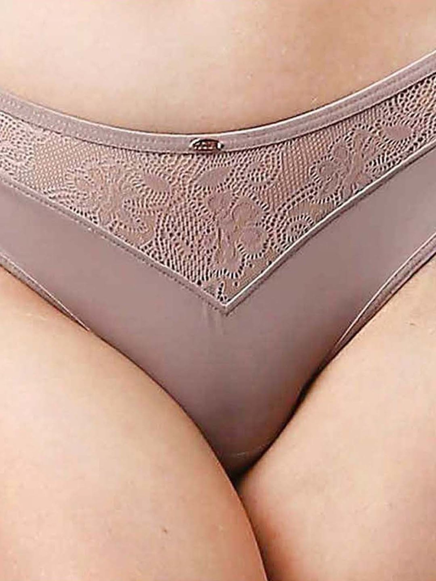 Soie Pink & Grey Lace Work Bikini Panties - Pack Of 2