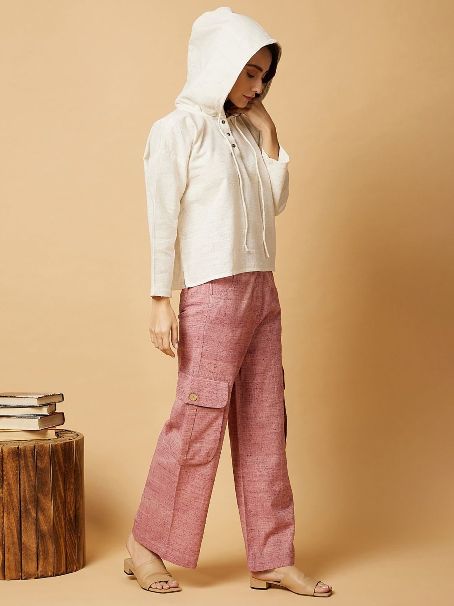 Arras Dusky Pink Cargo Style Wide-leg Pants