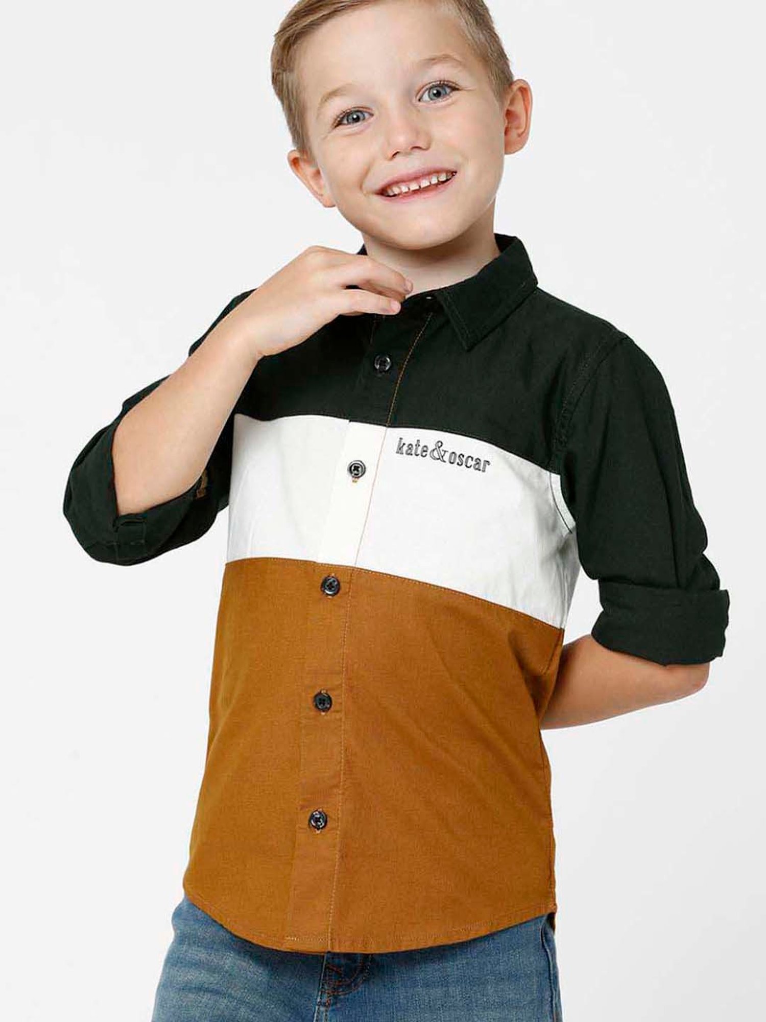 Kate & Oscar Kids Multicolor Cotton Color Block Full Sleeves Shirt