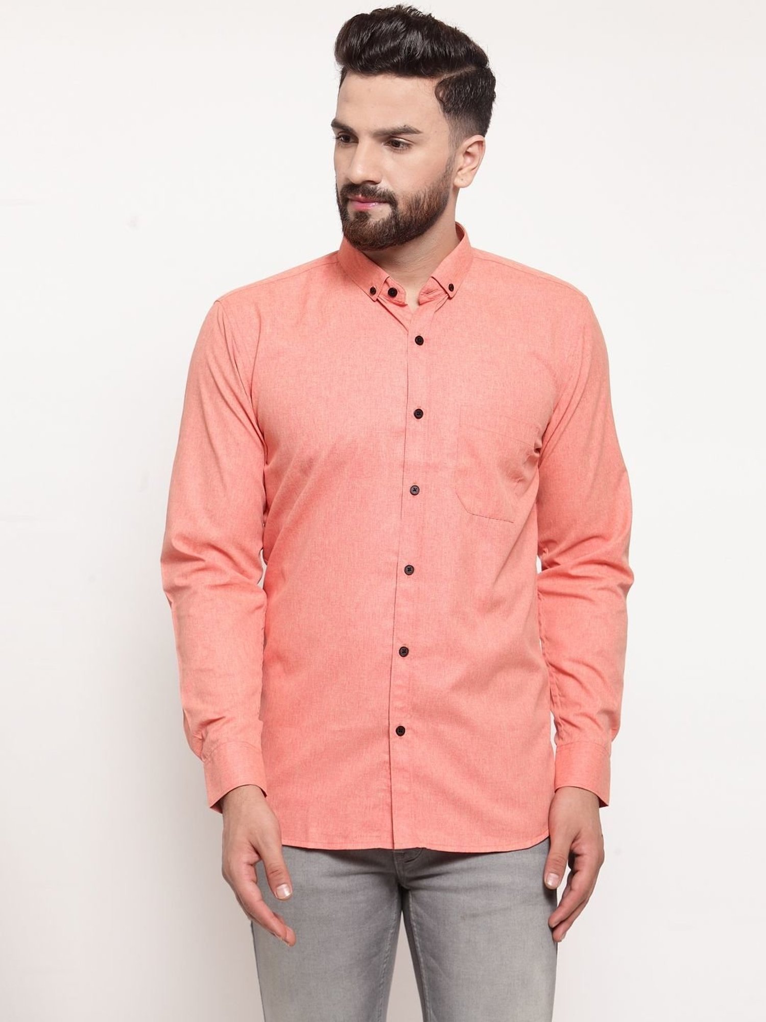 Jainish Peach Cotton Regular Fit Shirt