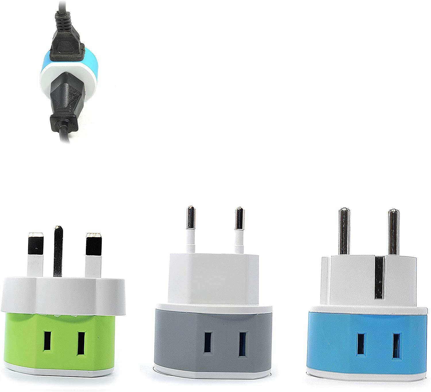 Full European Travel Adapter Set by OREI - Dual Input American to Europe, Germany, England, Spain, Italy, Iceland, France, (Type G, E/F, Type C) - 3 Pack, Safe Grounded Use for Cell Phones, Laptops