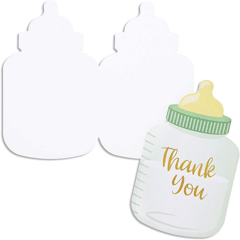 36-Pack Baby Bottle Shaped Thank You Cards Notes with Envelopes for Boy Baby Shower & Birthday Party, Blue