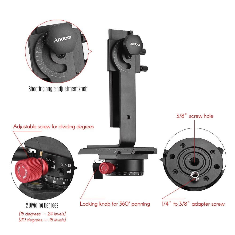 Andoer 720 Degree Panoramic Head Swivel Panoramic Indexing Rotator+2 Way Rail Slider+L Bracket Kit for Canon Nikon Sony DSLR
