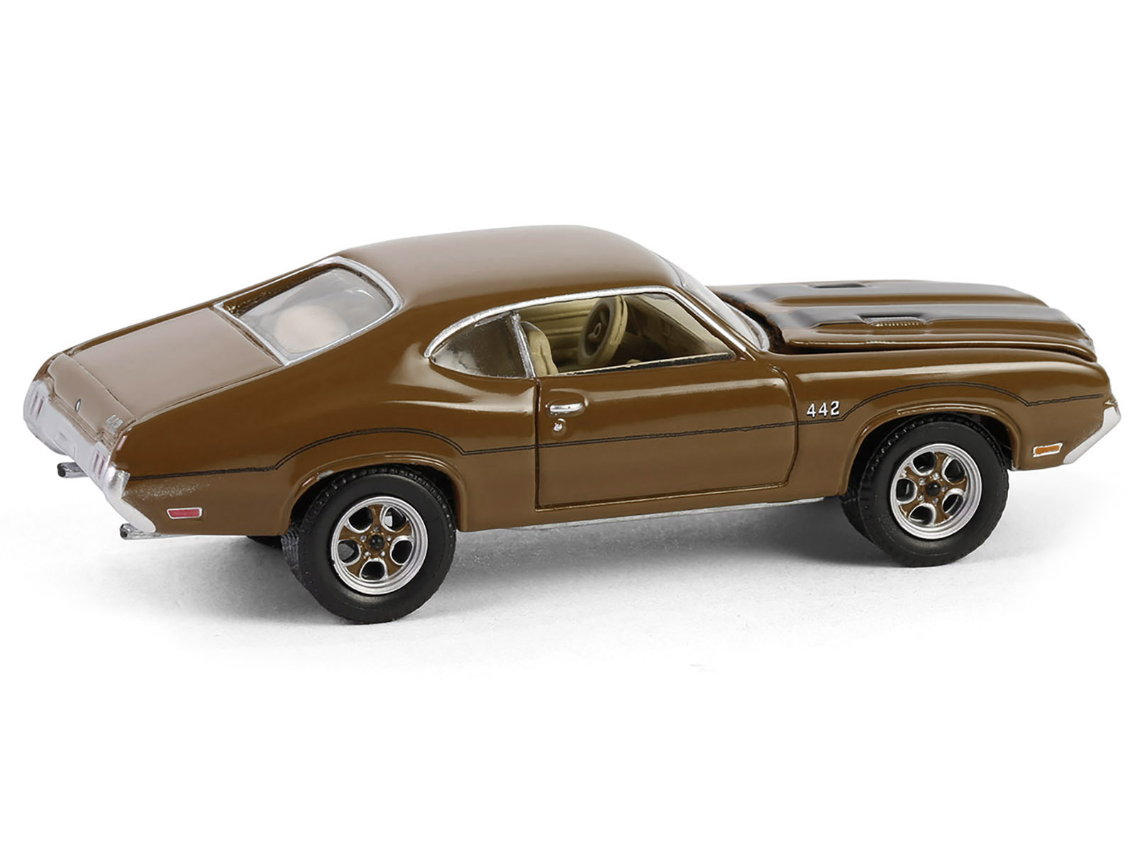 1972 Oldsmobile 442 Brown with Black Stripes "The Complete Escape Machine" "Vintage Ad Cars" Series 11 1/64 Diecast Model Car by Greenlight