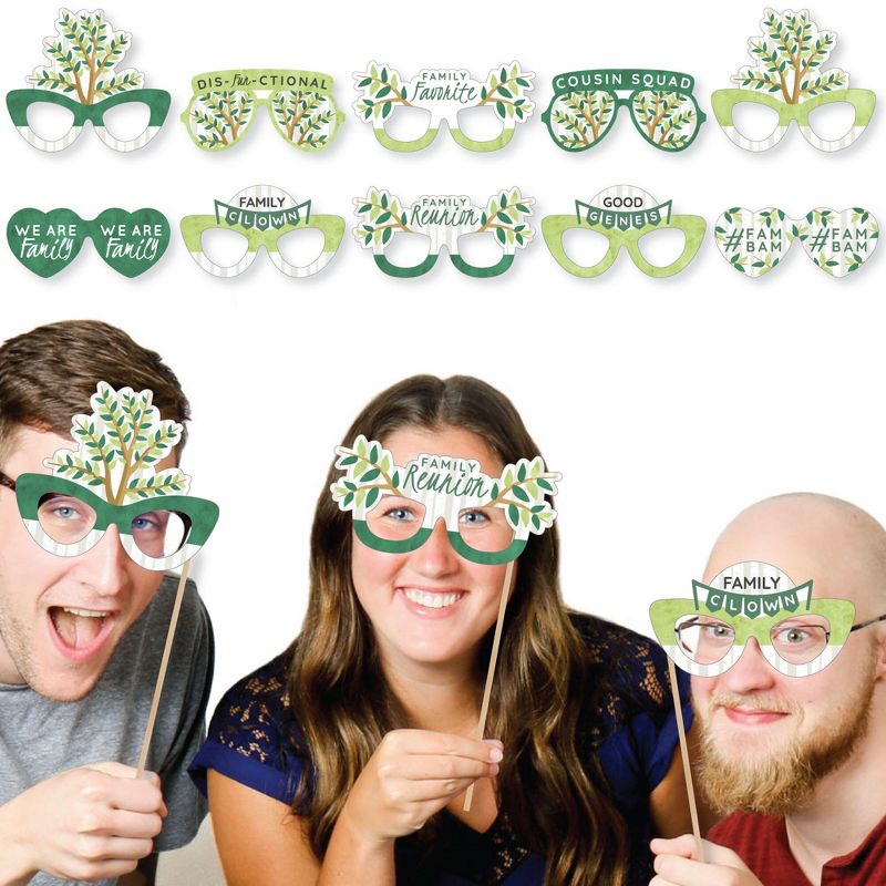 Big Dot of Happiness Family Tree Reunion Glasses - Paper Card Stock Family Gathering Party Photo Booth Props Kit - 10 Count