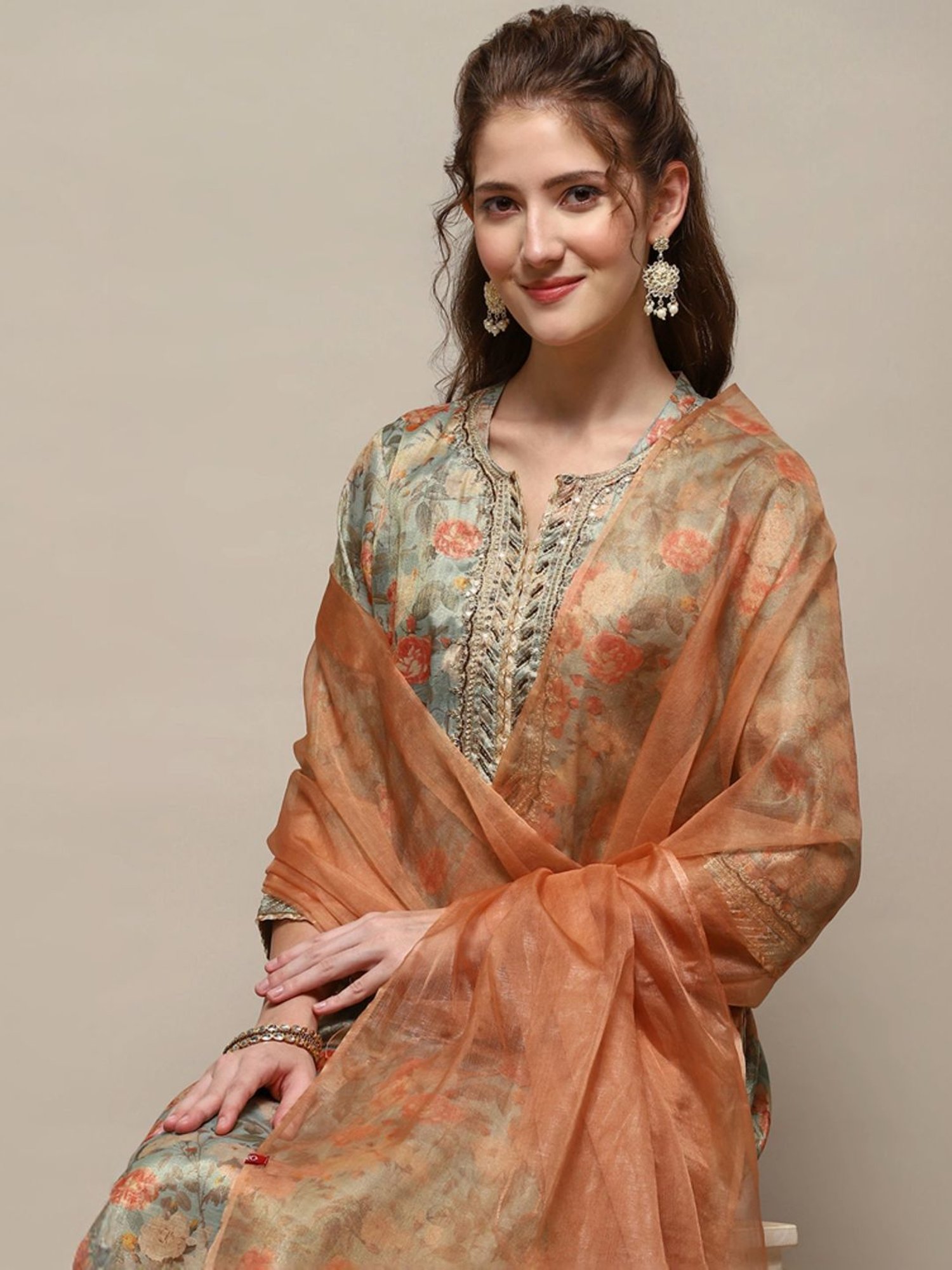 Biba Peach Woven Pattern Dupatta