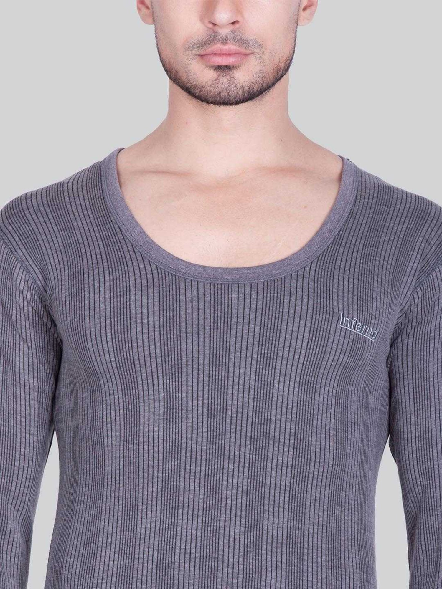 LUX Inferno Charcoal Skinny Fit Striped Thermal Top