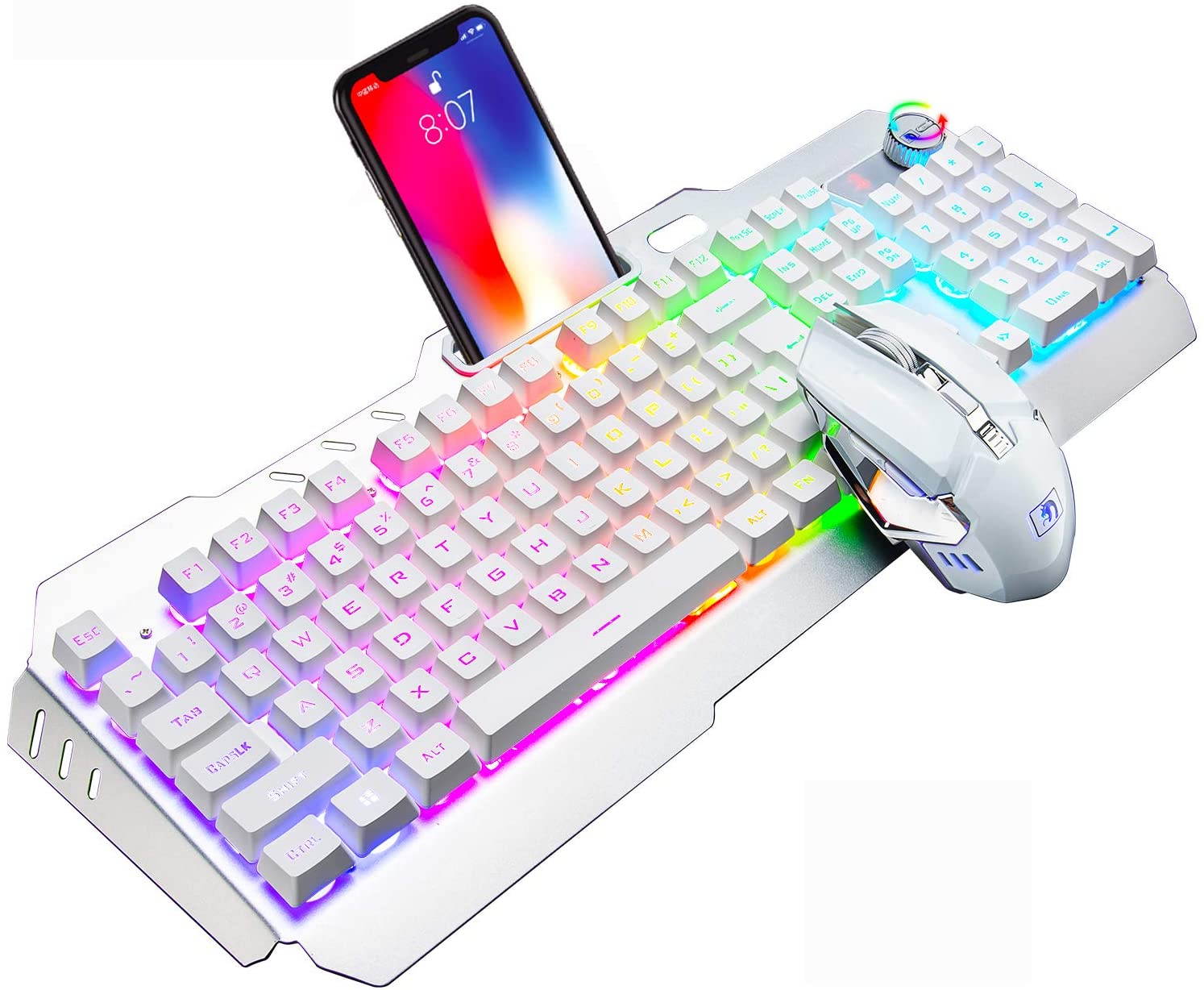 Wireless Gaming Keyboard and Mouse,Rechargeable16 Kinds RGB LED Backlit  Keyboard Mouse with 4800mAh Battery Metal Panel,Mechanical Feel and Gaming Mute Mouse for Computer Gamers