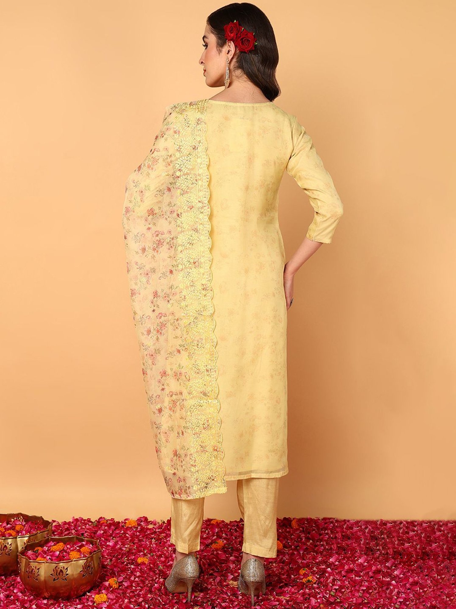 Vaamsi Yellow Embroidered Kurta Pant Set With Dupatta