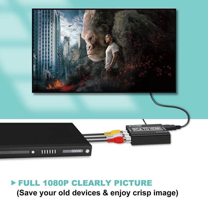 RCA to HDMI Converter 1080P RCA Composite CVBS Video Audio Converter Adapter Supporting PAL/NTSC for TV/PC/ PS3/ STB/Xbox VHS/VCR/Blue-Ray DVD Players