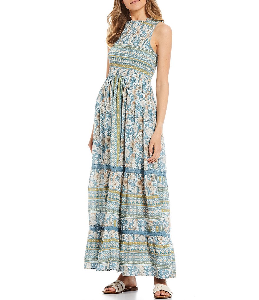 Coco + Jaimeson Sleeveless Smocked Floral Print Tiered Maxi Dress
