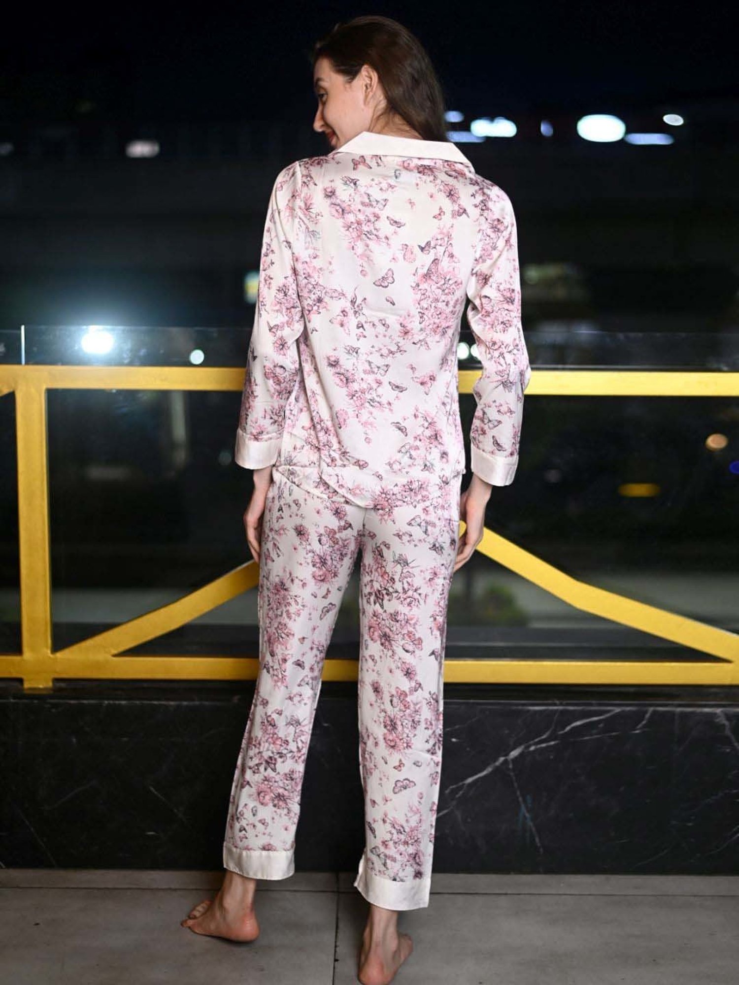 Odette Off-White Printed Shirt Pyjama Set