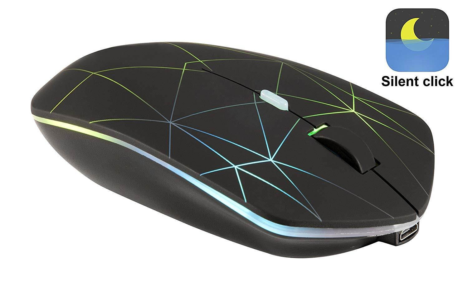 Rechargeable Wireless Mouse Illuminating,Powered by Li-Polymer Battery, with Optical Sensor Nano USB Receiver,3 Stage DPI Speed, 4 Buttons for PC, Laptop, Tablet, MacBook (Firework-Illuminating)