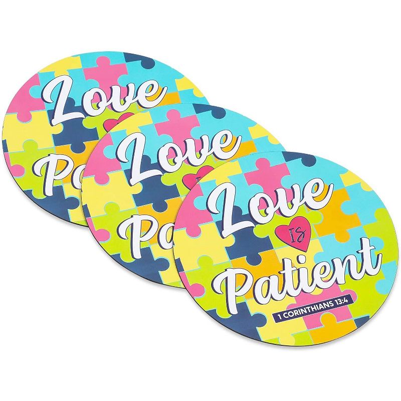 3-Pack Car Bumper Magnet for Autism Awareness, Love is Patient (5.5" Diameter, Corinthians 13:4)