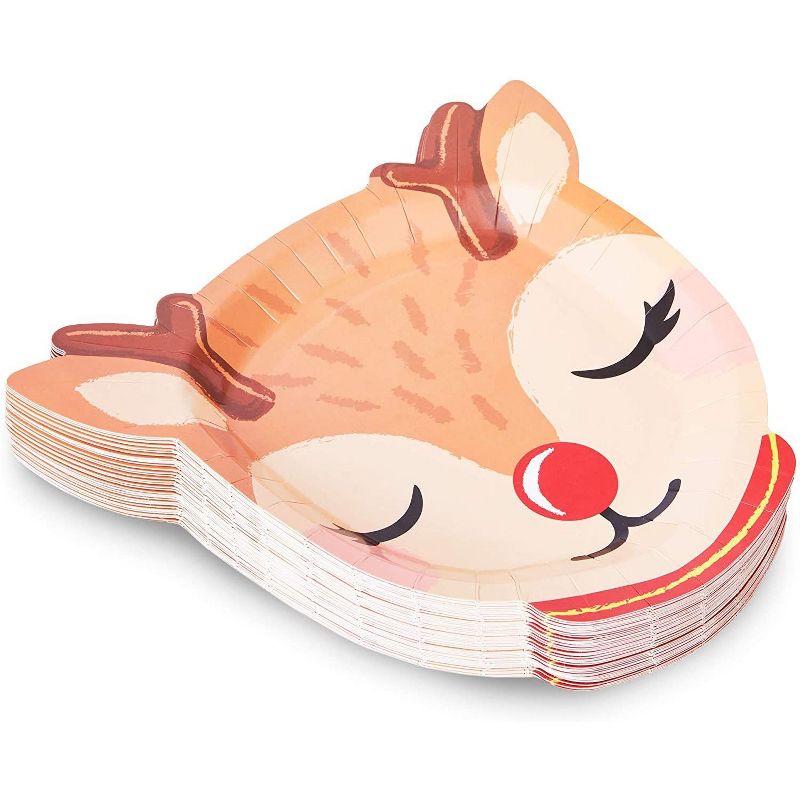 Blue Panda 48 Pack Reindeer Paper Plates for Christmas Party Supplies (10 x 9 In)