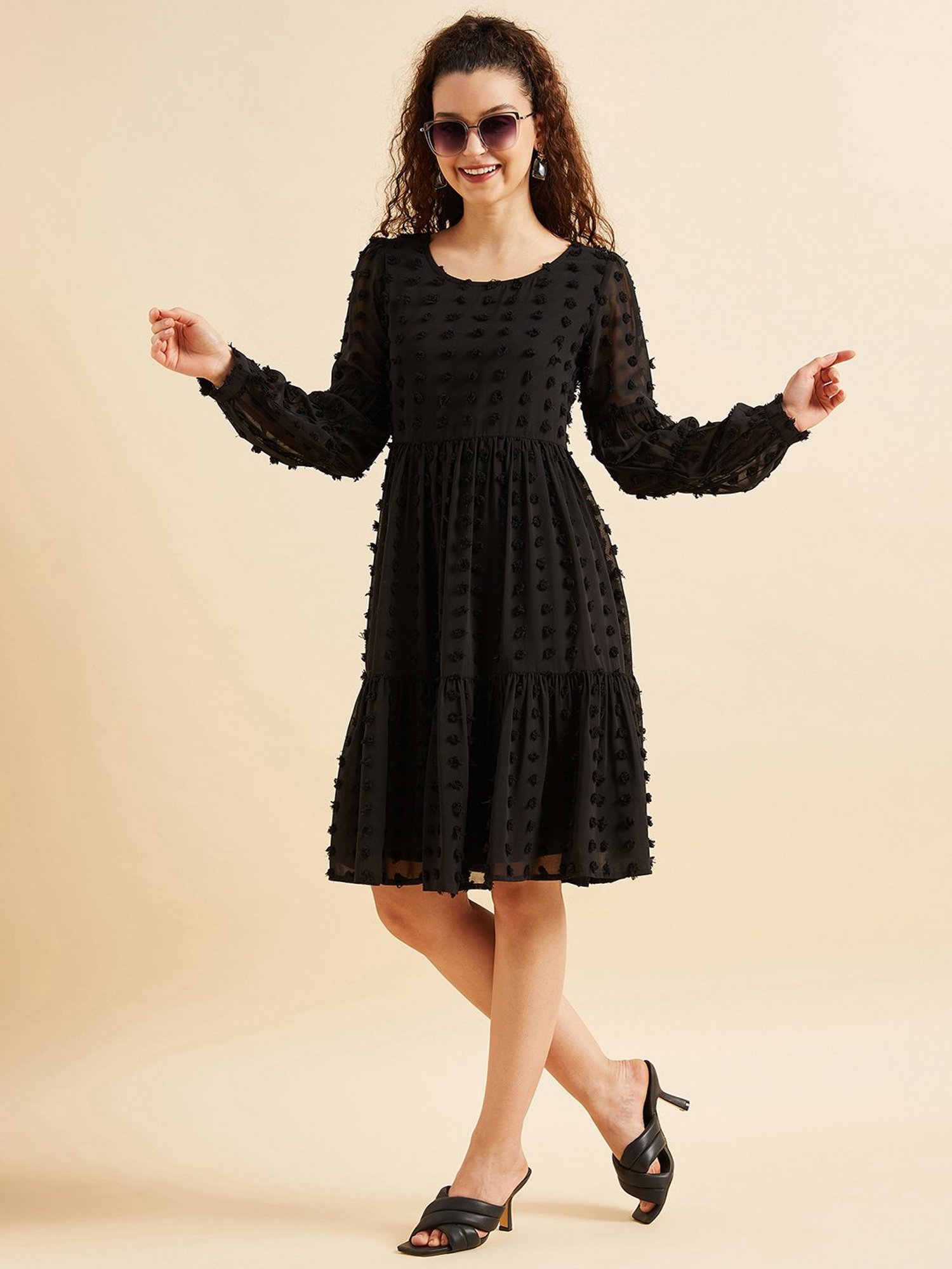 PANIT Black Self Design Ethnic Dress