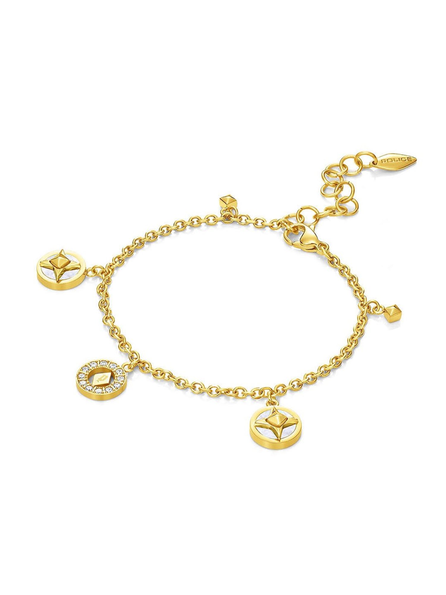 Police Lucky Star Golden & White Flexible Fit Bracelet for Women