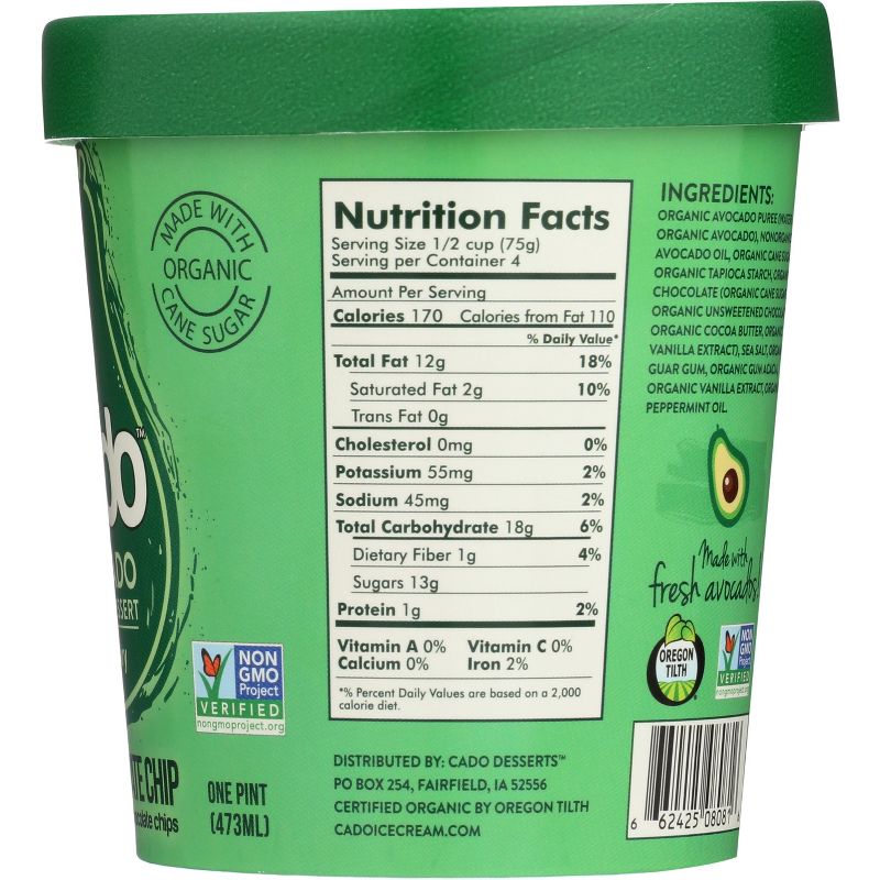 Cado Non-Dairy Avocado Frozen Dessert Mint Chocolate Chip - 1pt
