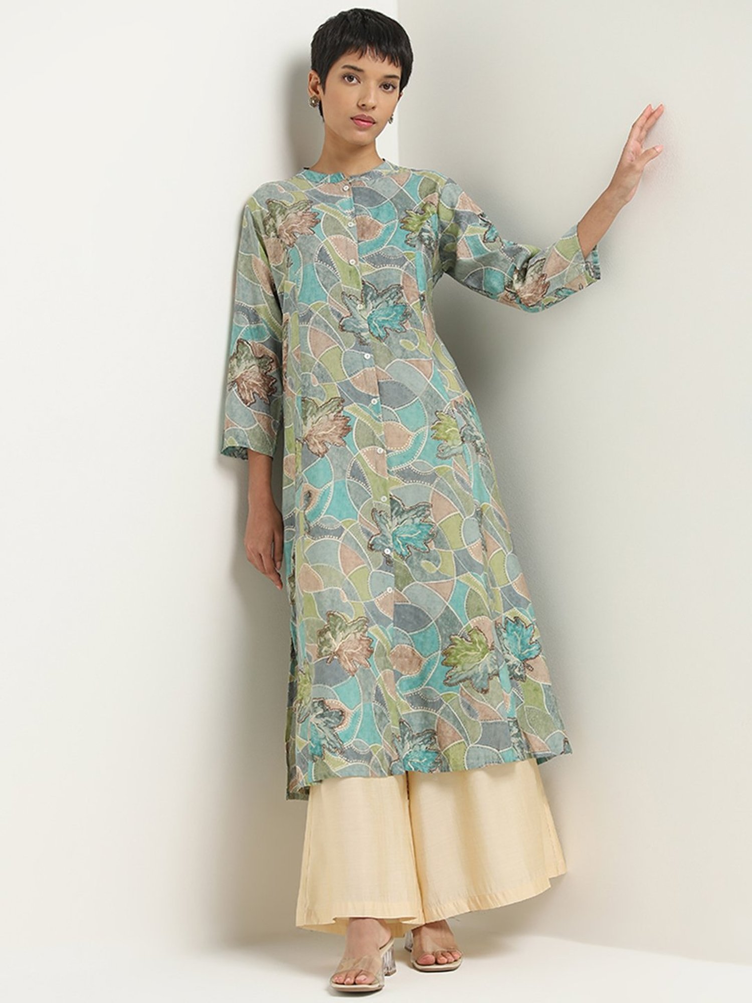 Utsa by Westside Turquoise Geometrical Design A-Line Kurta