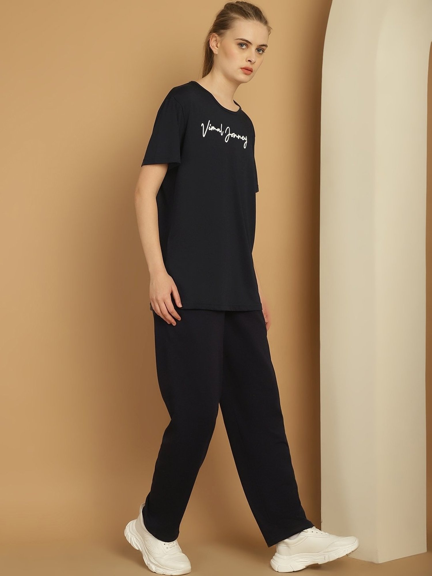 Vimal Jonney Black Cotton Logo Print T-Shirt & Track Pants Set
