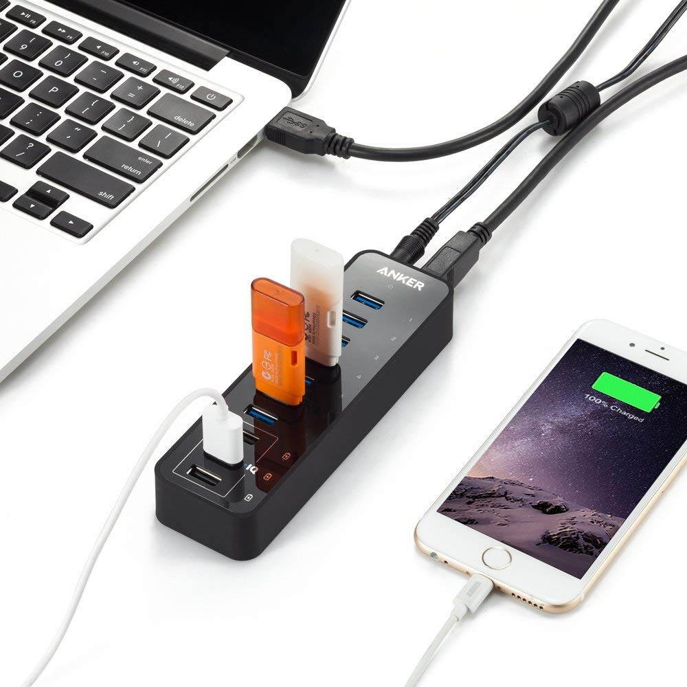 USB HUB, 10 Port 60W Data Hub with 7 USB 3.0 Ports and 3 PowerIQ Charging Ports for MacBook, Mac Pro/Mini, iMac, XPS, Surface Pro, iPhone 7, 6s Plus, iPad Air 2, Galaxy Series, Mobile HDD, and More
