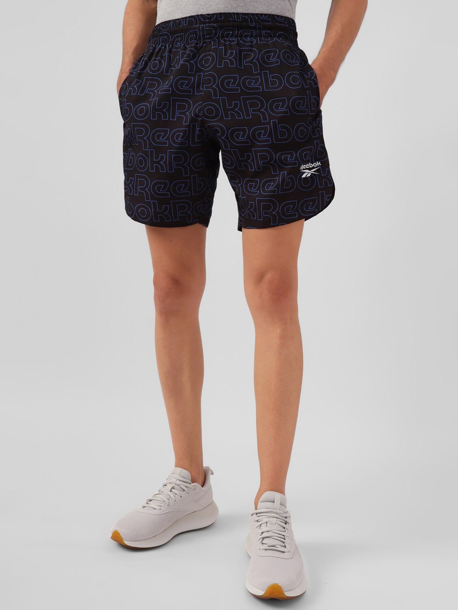 Reebok Navy Regular Fit Logo Printed Training Sports Shorts