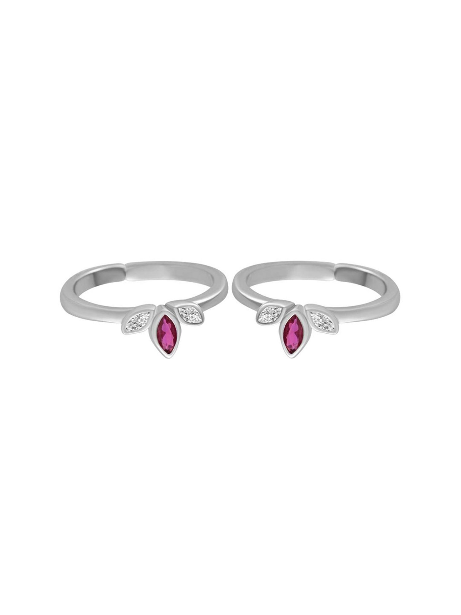 Rihi by P.C. Chandra Jewellers 925 Silver Pink Studded Motif Toe-Rings for Women & Girls