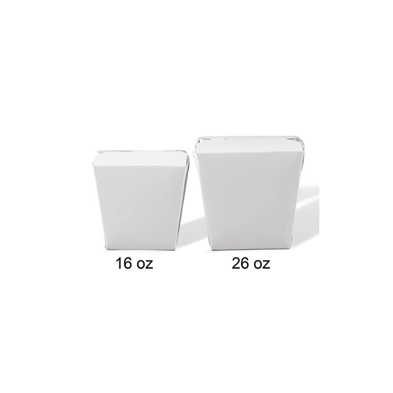 Pack] 16 oz 4 x 3" Wire Handle Rectangle Paper Take Out Food Containers, Plain White Half Quart Chinese Asian to Go Boxes