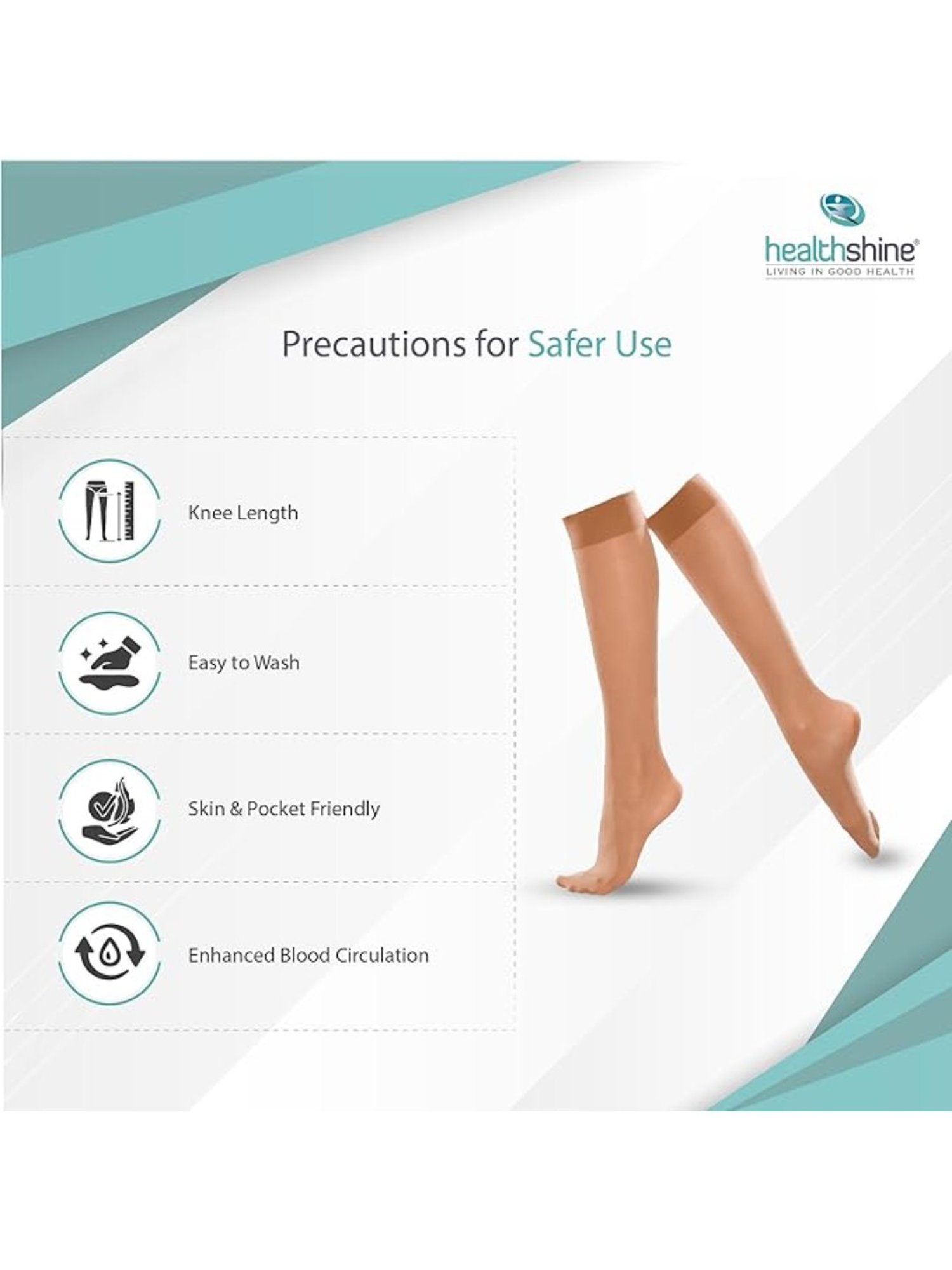 Healthshine Medical Compression Stockings Class II Knee Length for Men and Women, Large (Beige)