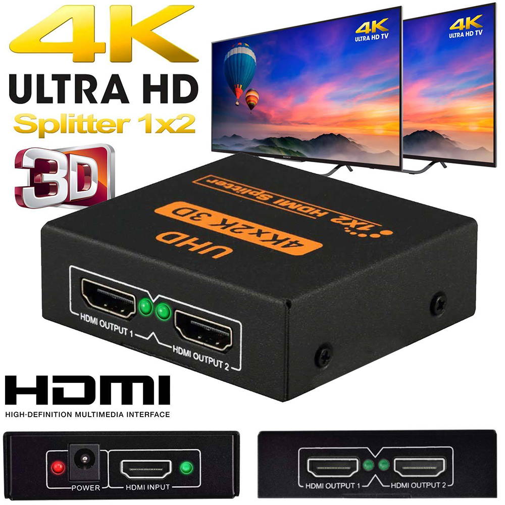 4K 1X2 HDMI Splitter 1 in 2 Out HDMI Switch 3D HD Splitter 2 Ports HUB HDMI Repeater for HDMI Adapter Dual Display for HDTV/DVD/Projector