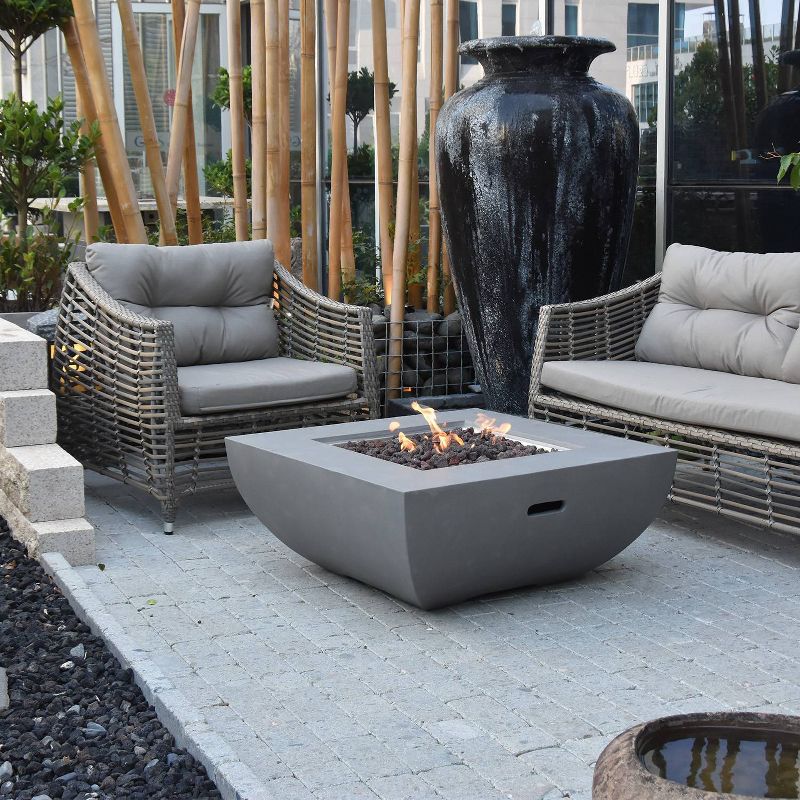 Westport Square Glass Concrete Natural Gas Fire Table - Matte Gray - Modeno