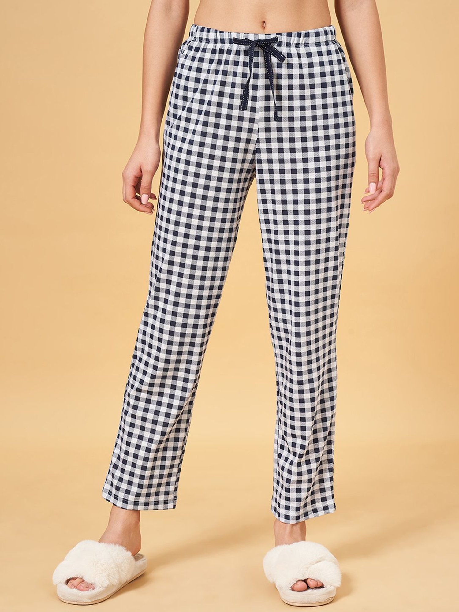 Dreamz by Pantaloons Navy Cotton Chequered Pyjamas