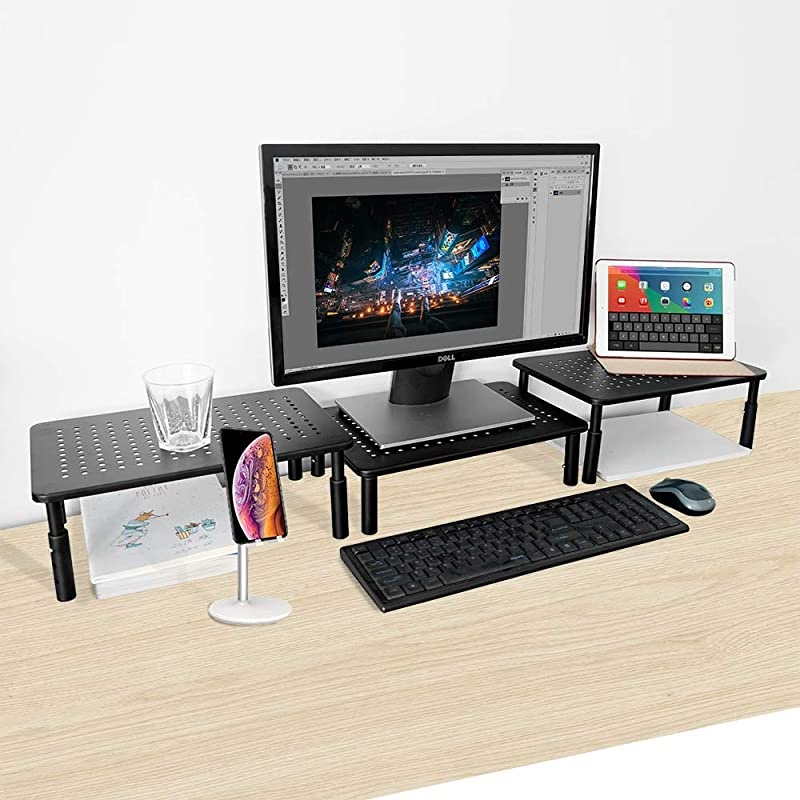 Metal Desk Dual Monitor Stand Riser, 3 Height Adjustable, 2 Packs