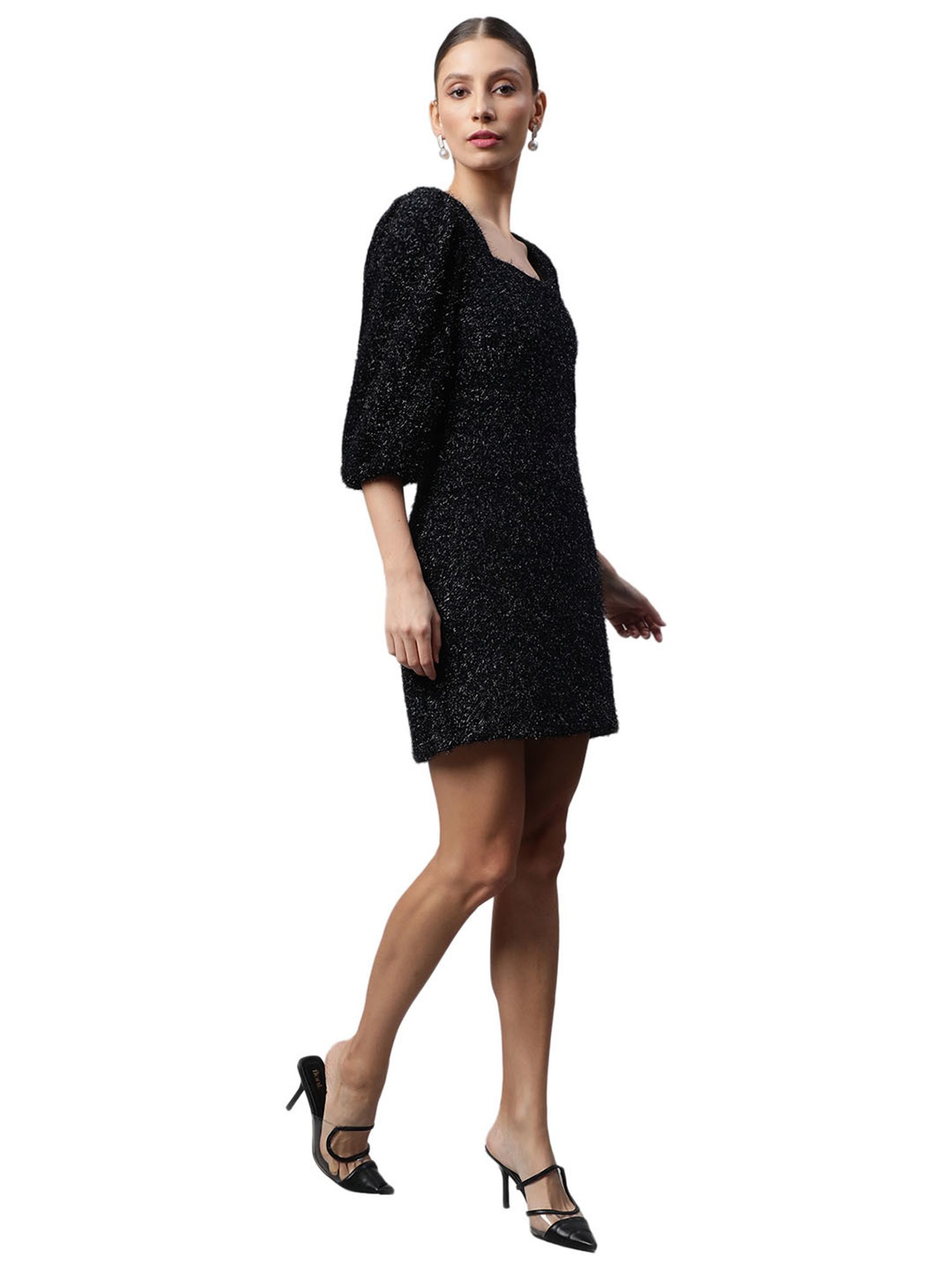 Global Republic Navy Textured Shimmery Sheath Shift Dress
