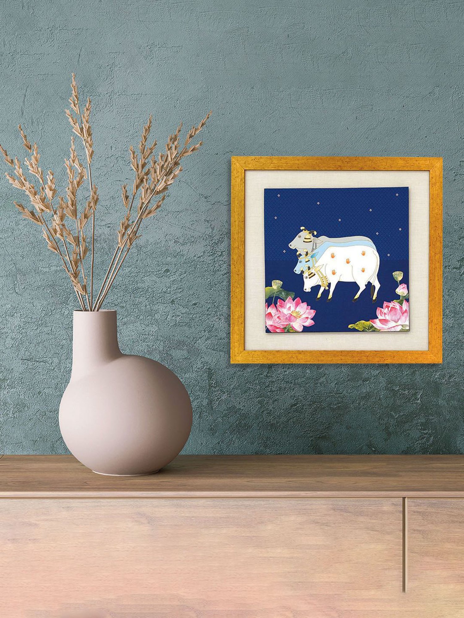 ICraft Navy Blue & White Canvas Neel Pichwai Wall Art - Set of 1