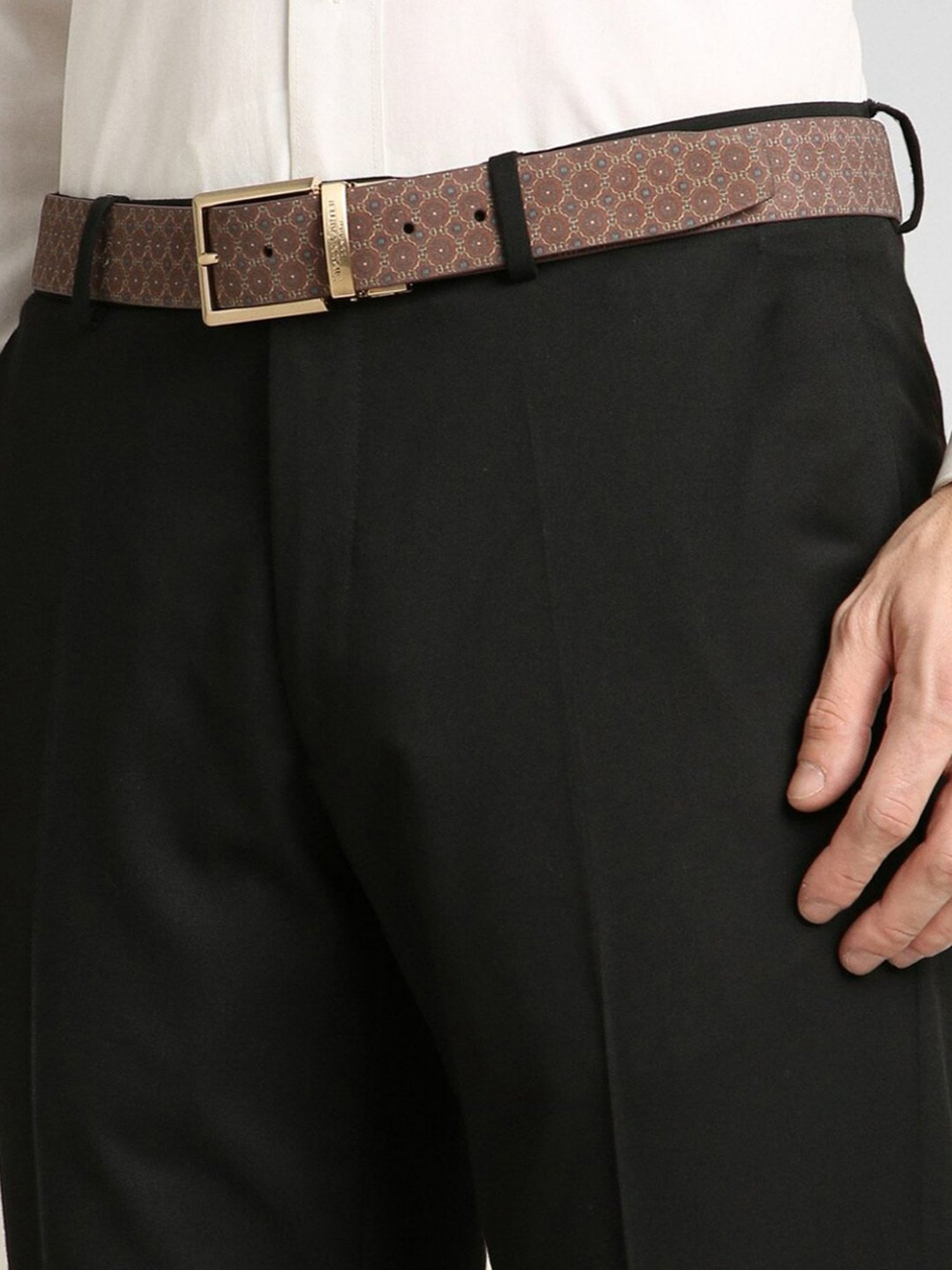 Simon Carter Brown Leather Printed Casual Belt for Men