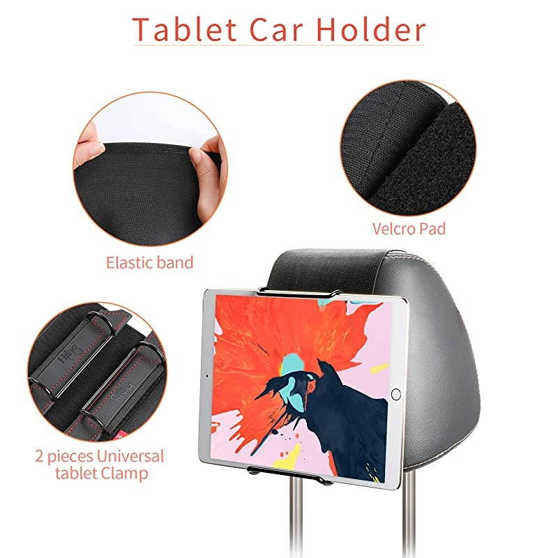 Car Headrest Mount Holder for 711 Tablets Apple iPad iPad MiniAirPro Samsung Galaxy Tabs Adjustable Strap Fits Most Headrests Universal Car Headrest Mount for Most Tablets Black