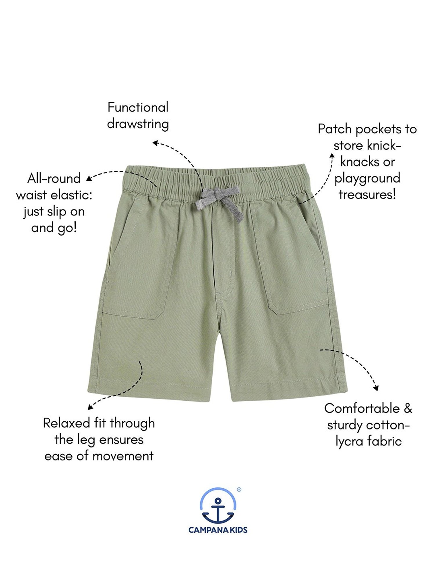 Campana Kids Sage Green Solid Shorts