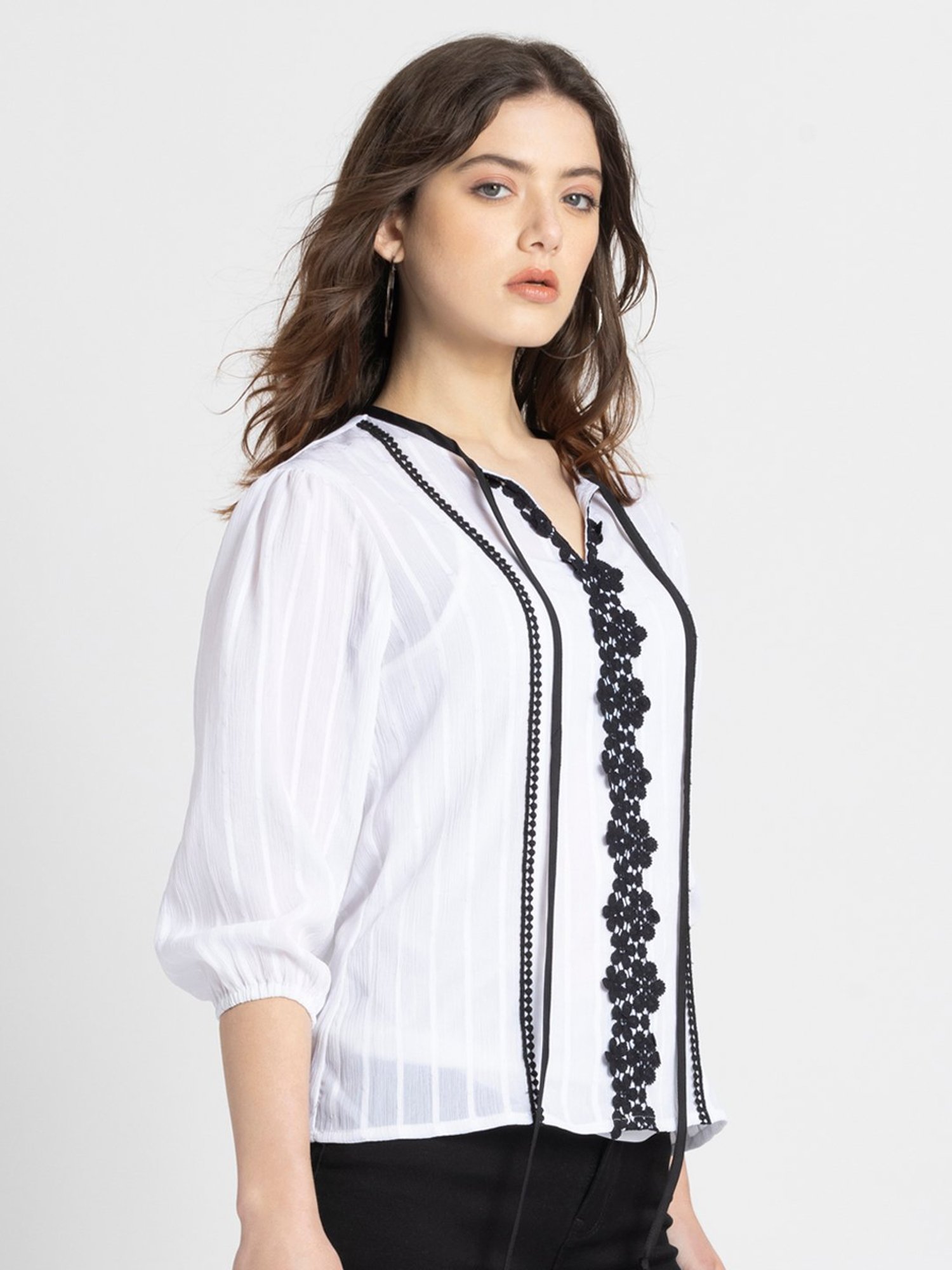 SHAYE White & Black Self Design Top